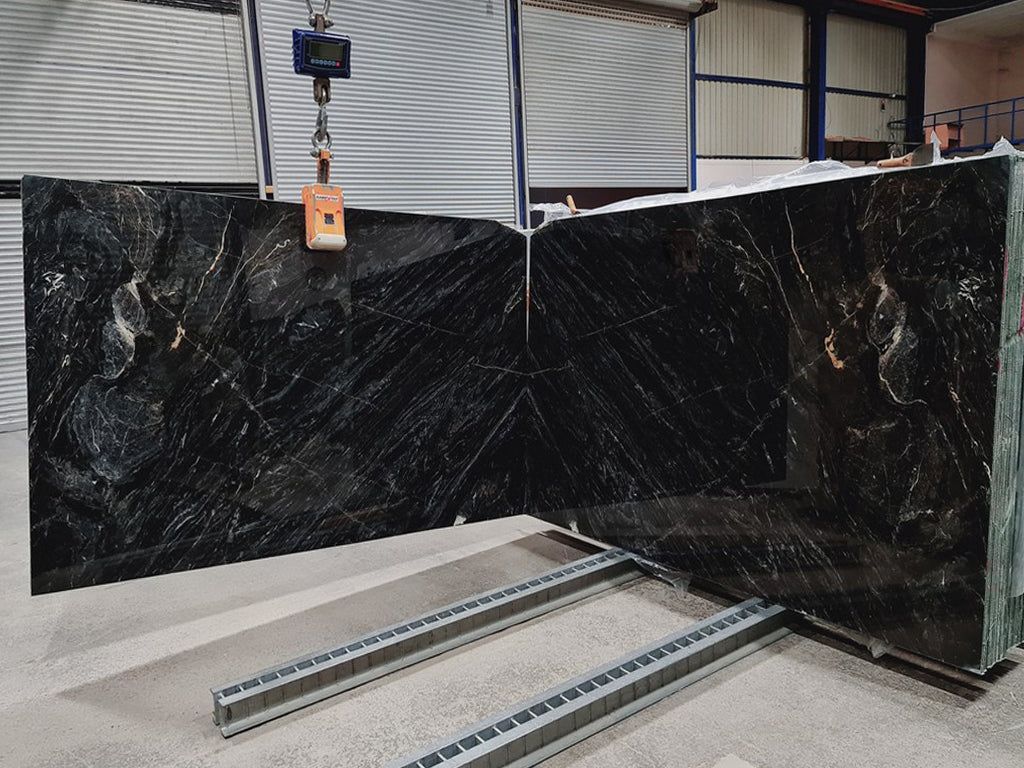 Black Marble with gray veining.