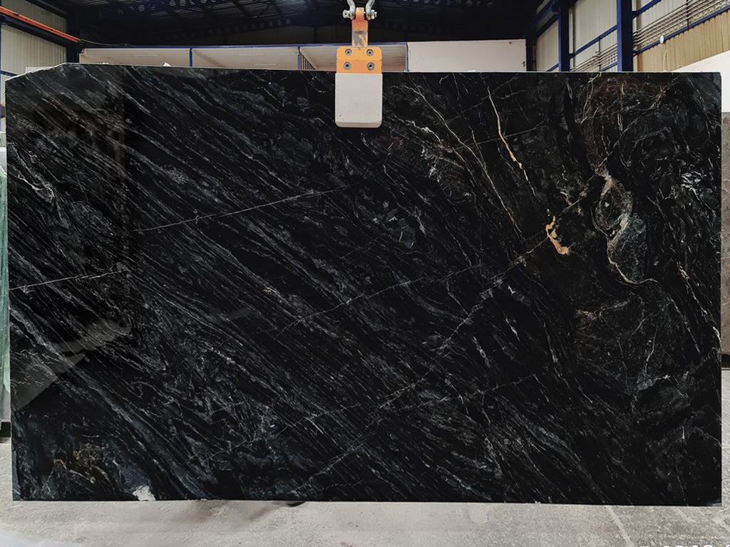 Black Marble with gray veining.