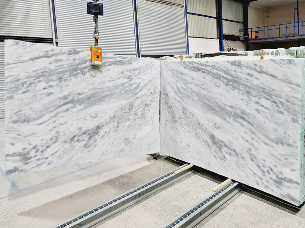 White & gray marble slab book matched
