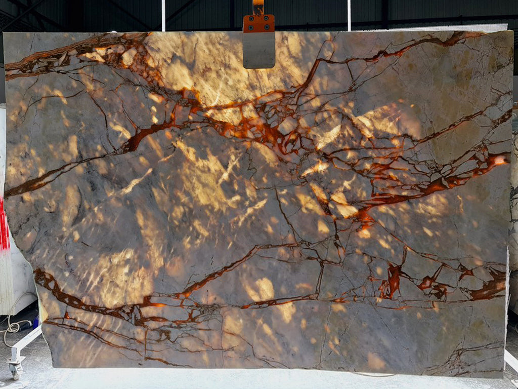 White marble with gold veining slab back lit