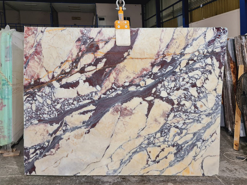 Beige marble with purple veining slab