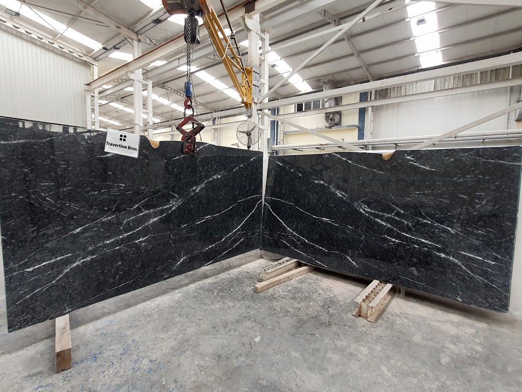 Black Marble with white veining slab book matched
