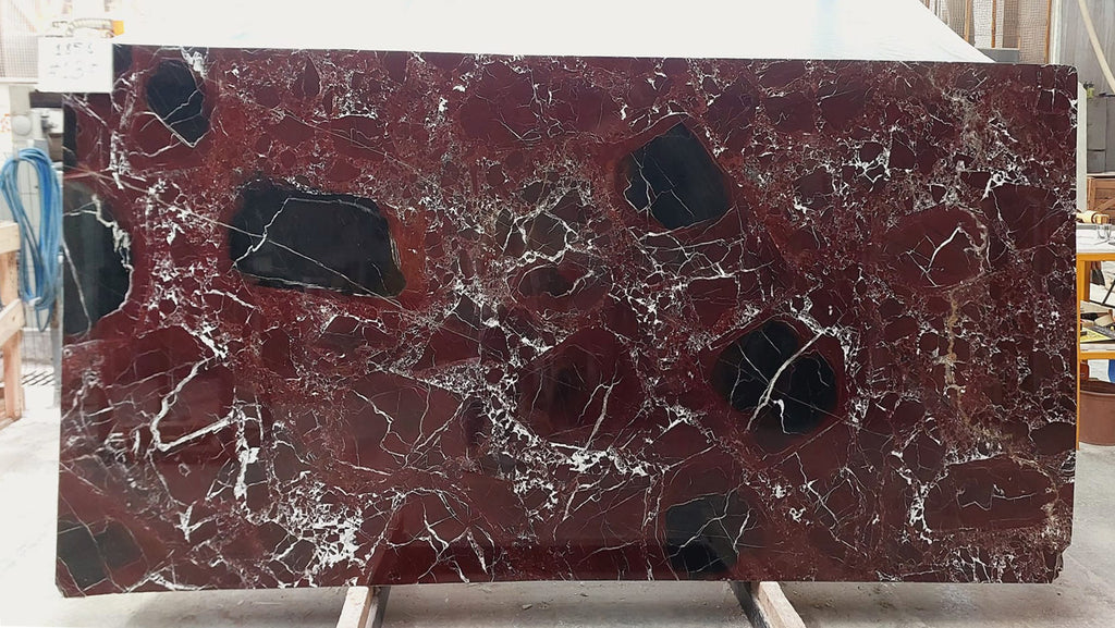 Red Marble with white veins slab