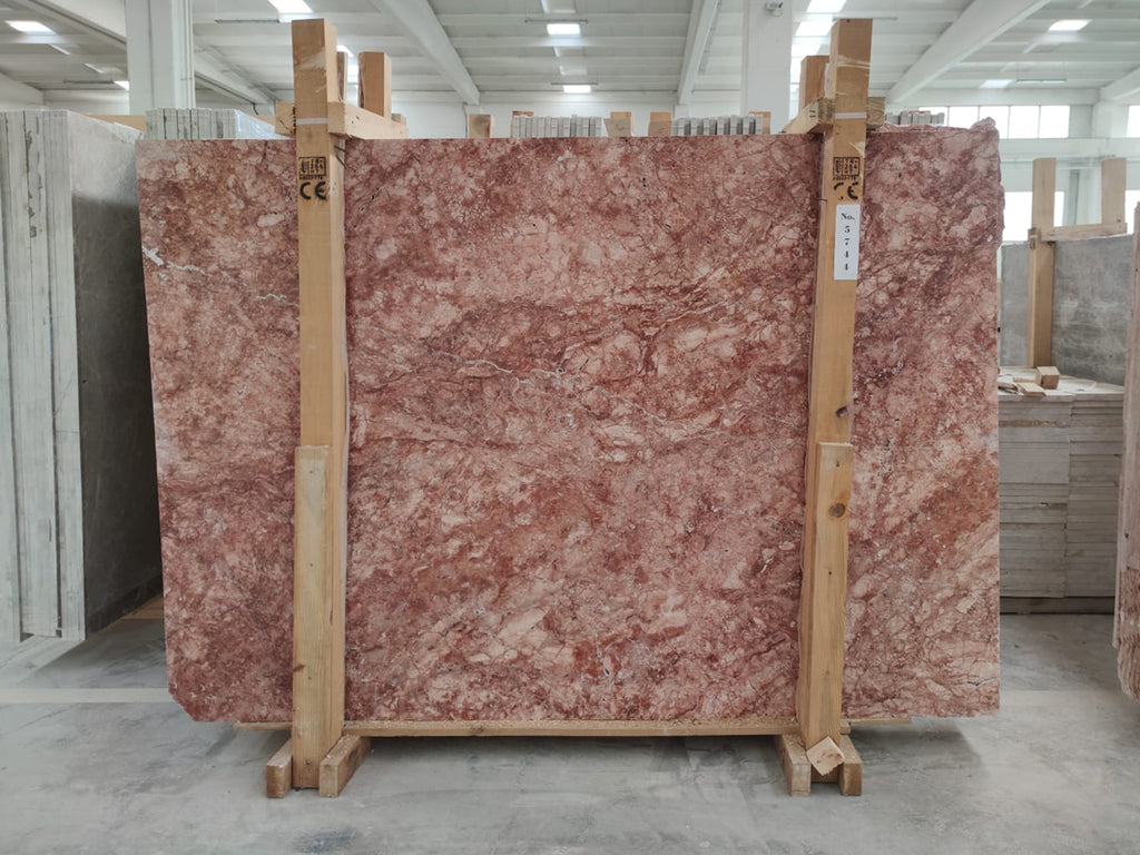 Red and pink travertine slab