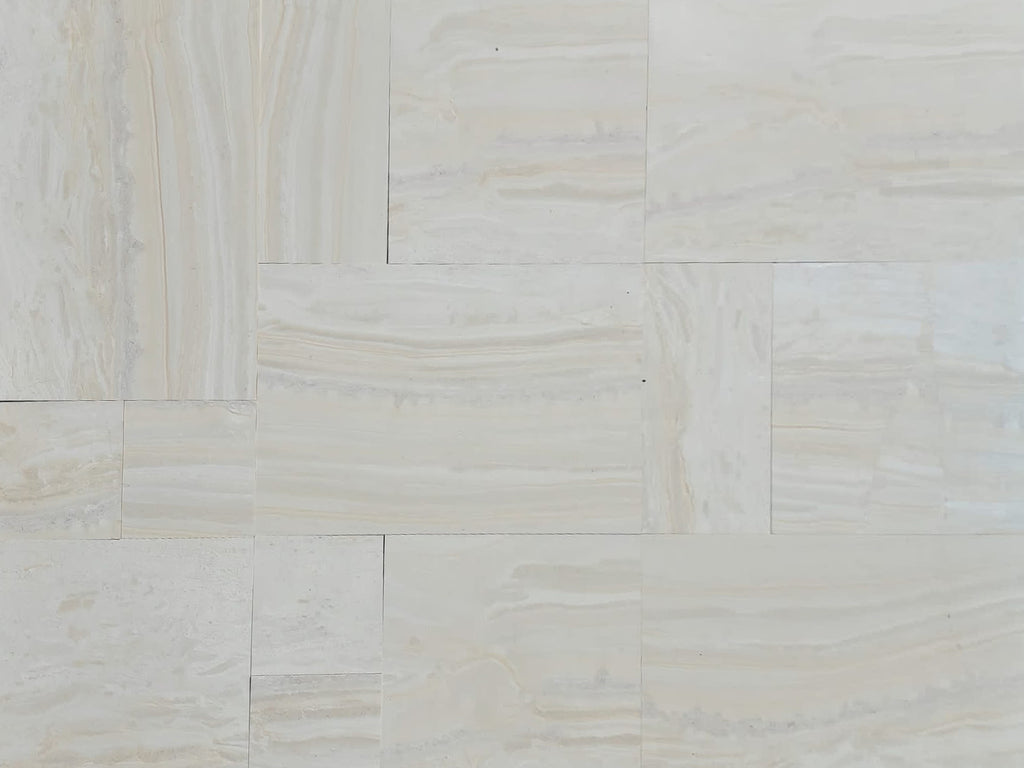Light cream limestone with oak like look tile pattern