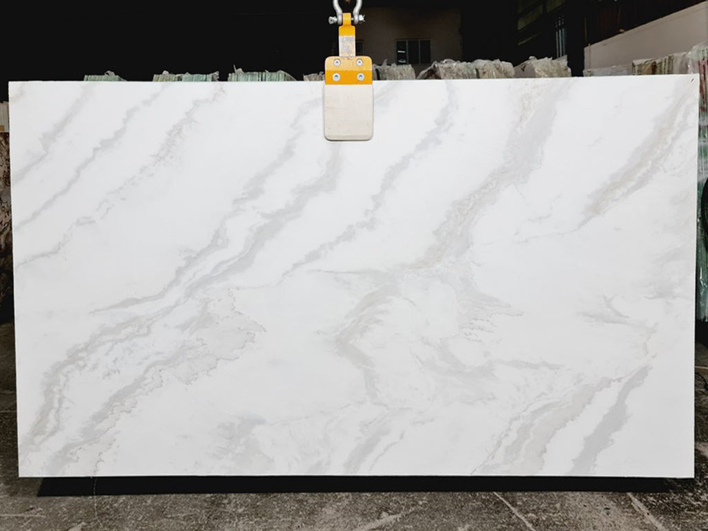White marble with light grey veining slab