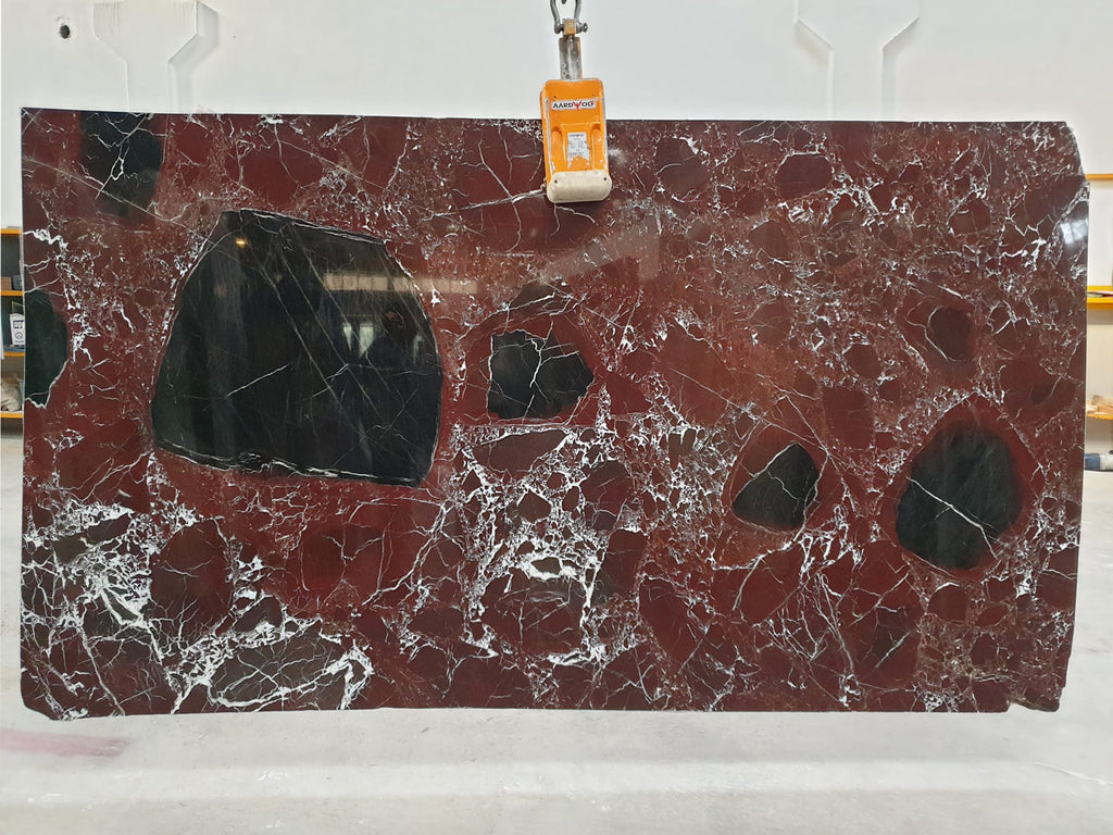 Red Marble with white veins slab