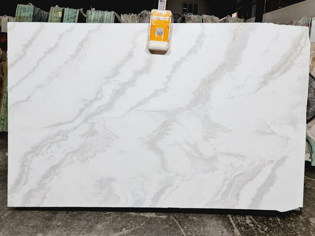 White marble with light grey veining slab