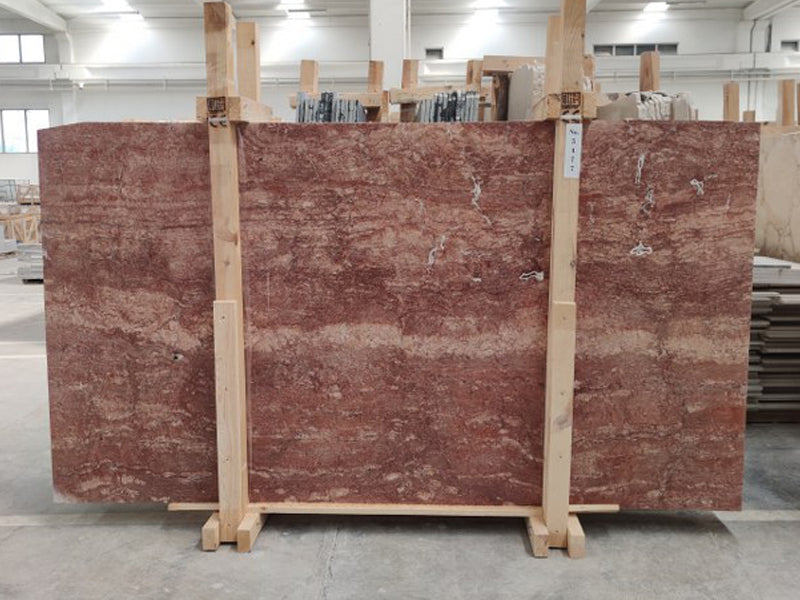 Red and pink travertine slab