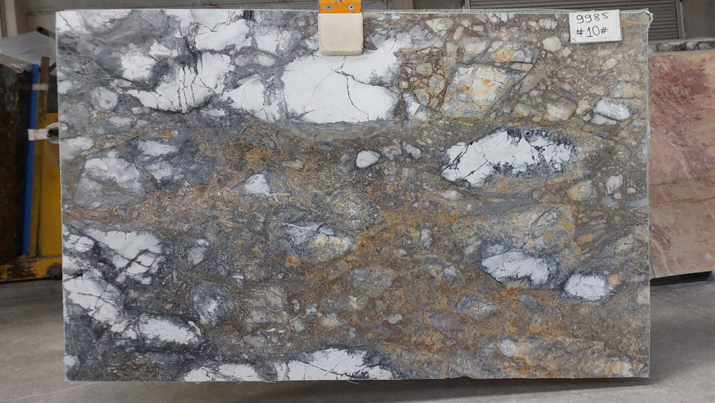Marble with gray, blue and brown textures slab