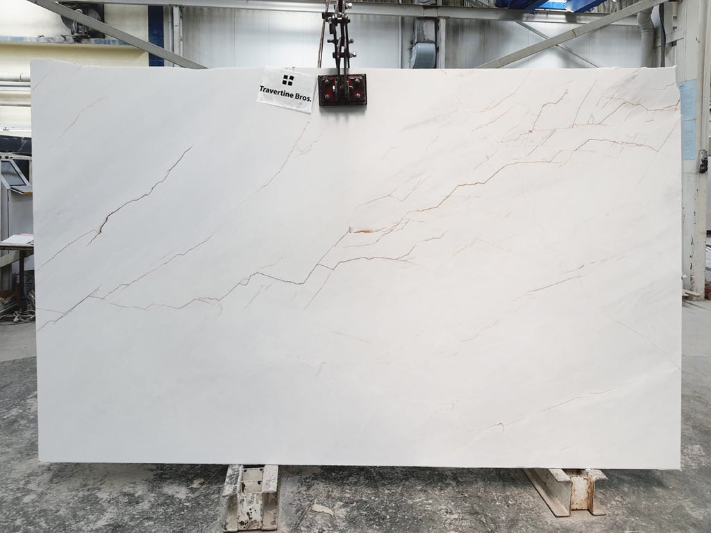 White Marble with red veining slab