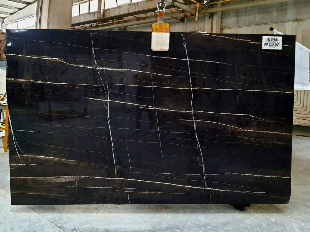Black marble with white & gold veining slab