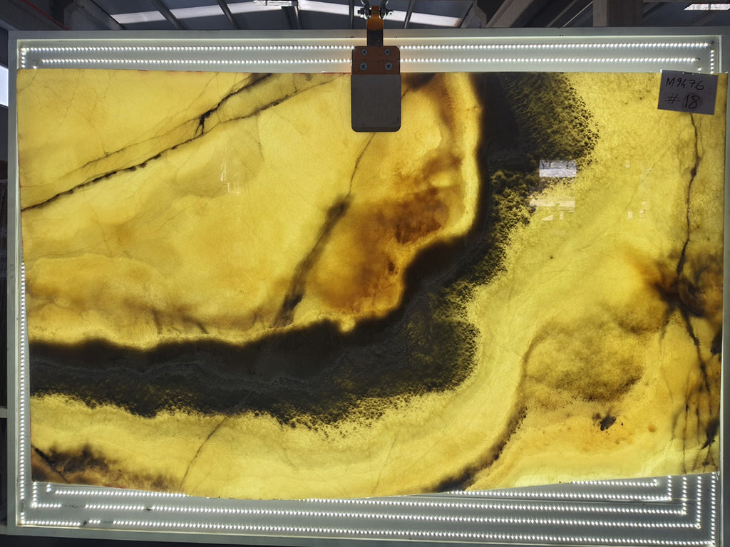 Beige Onyx with gray veining slab back lit