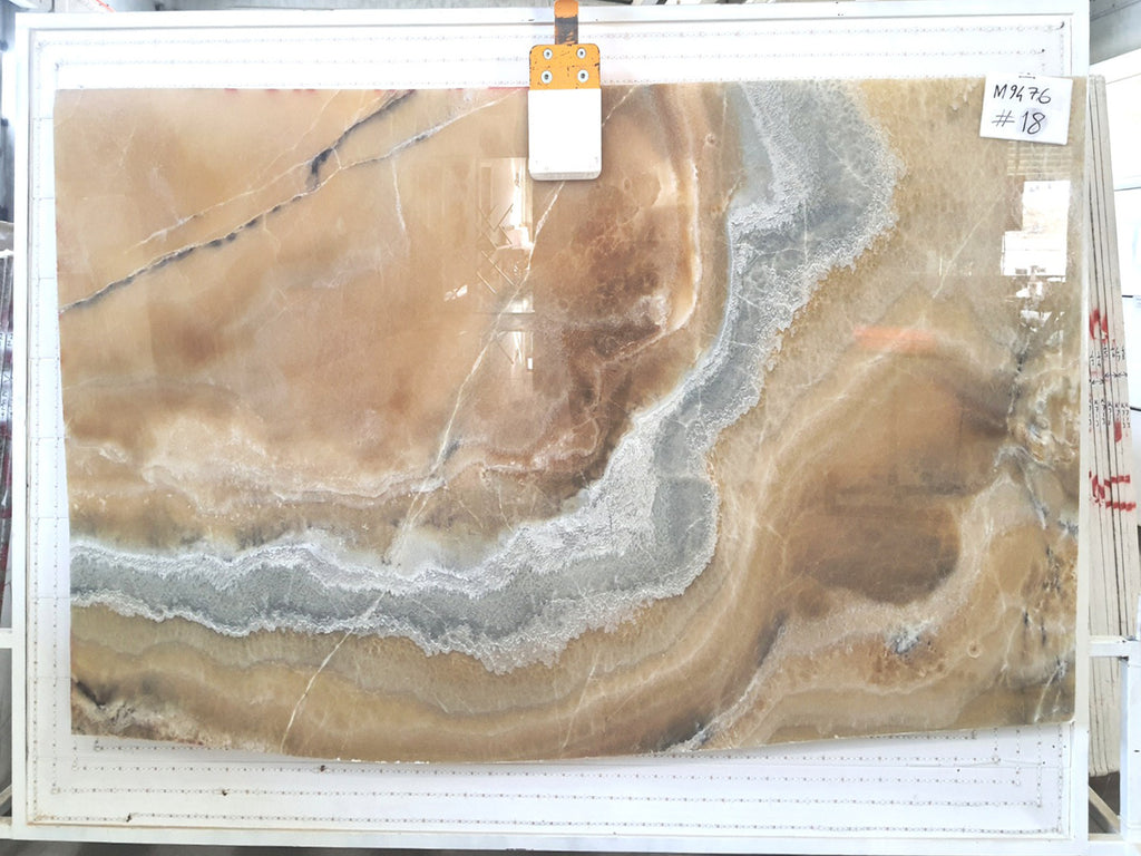 Beige Onyx with gray veining slab