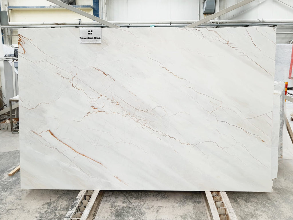 White Marble with red veining slab