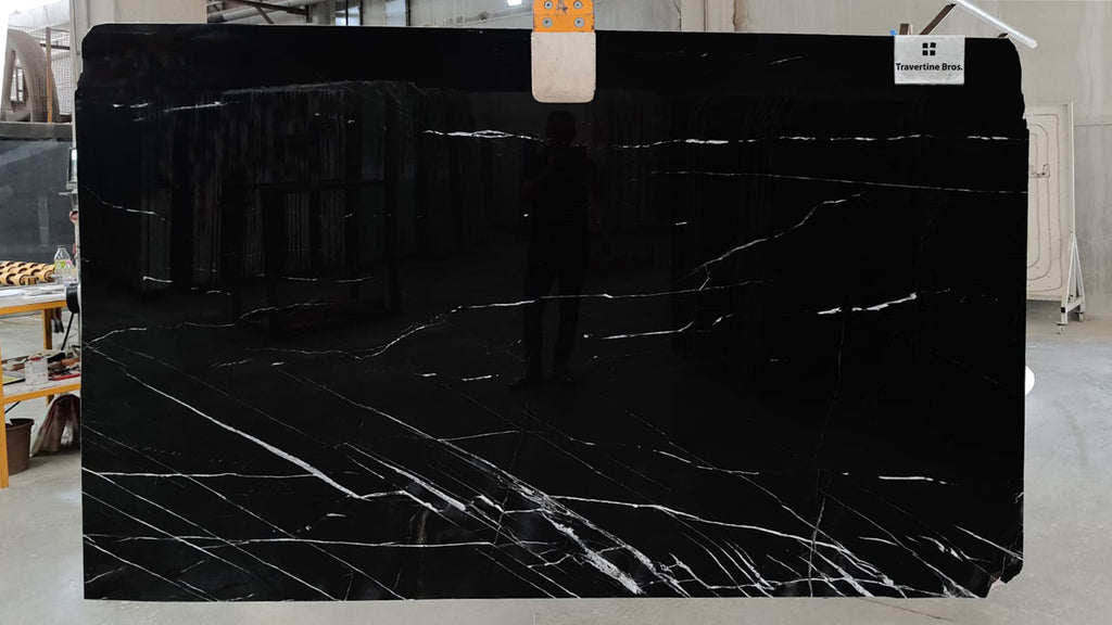Slab of Black Marble with White Veining