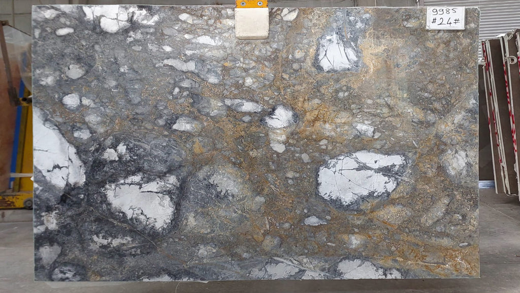 Marble with gray, blue and brown textures slab