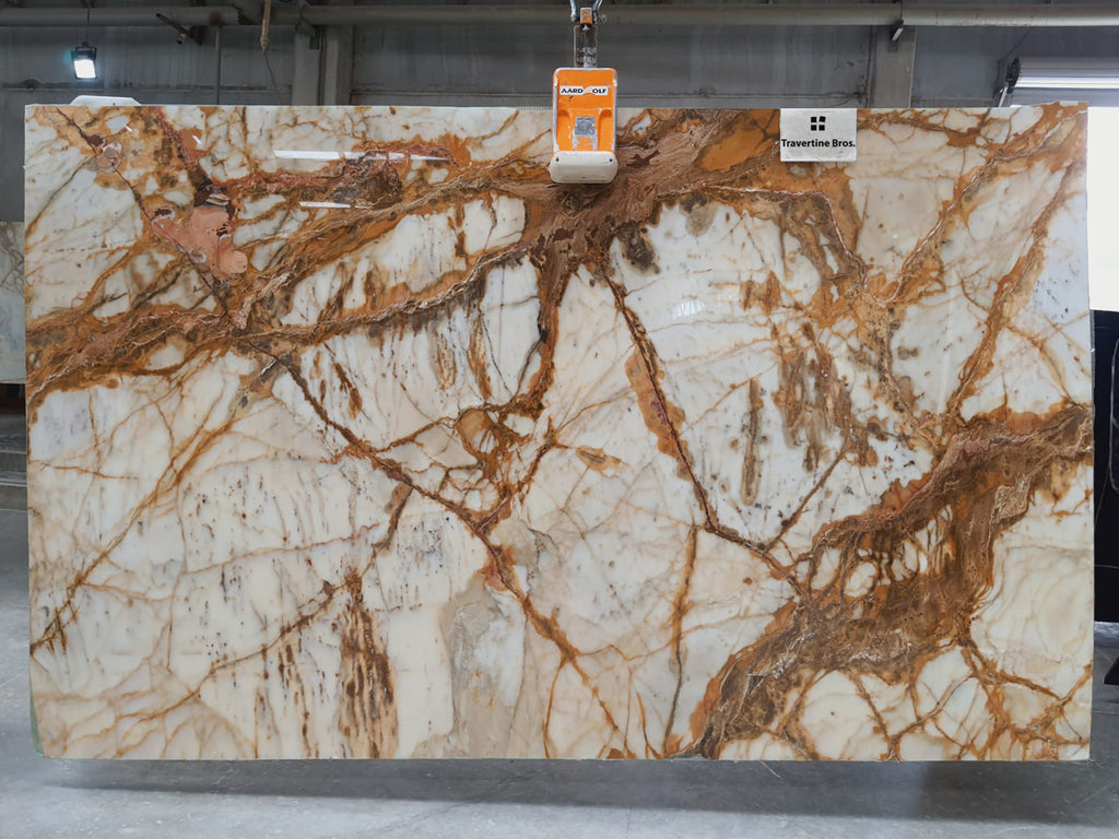 White marble with golden brown veining