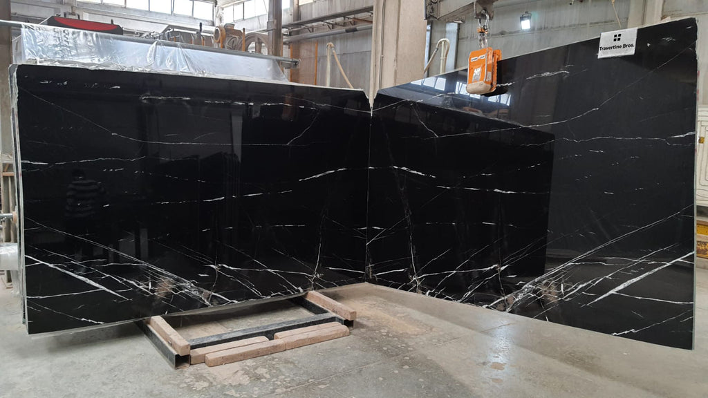 Two Book Matched Black Marble Slabs