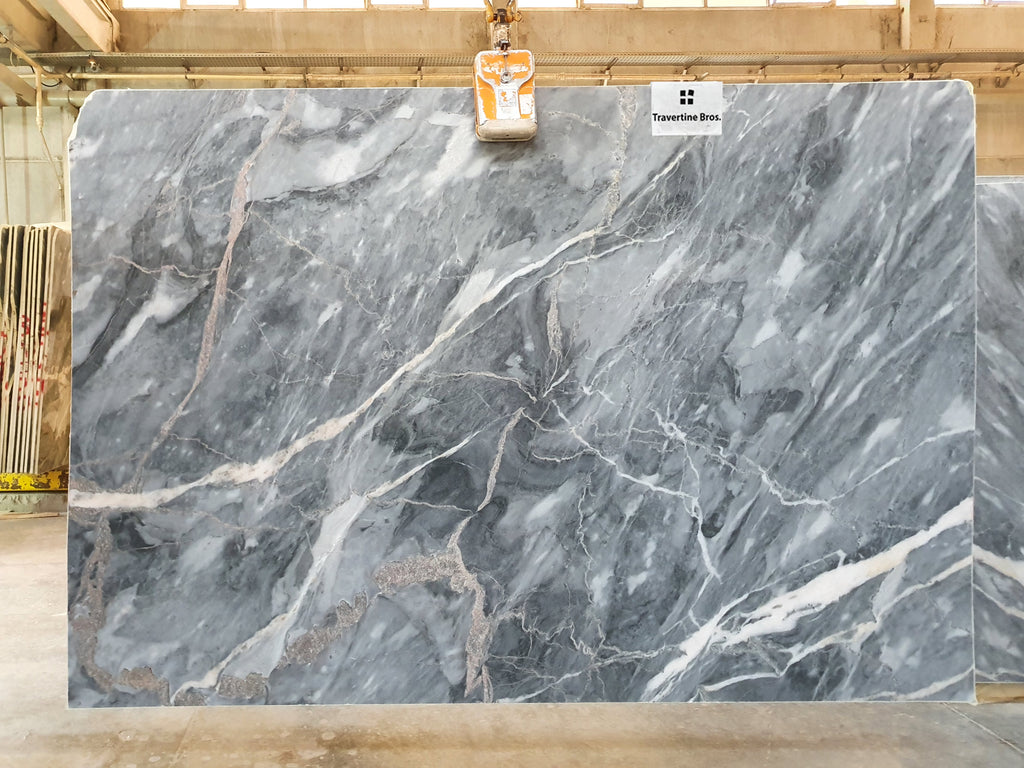 Gray marble with white & gold veining slab