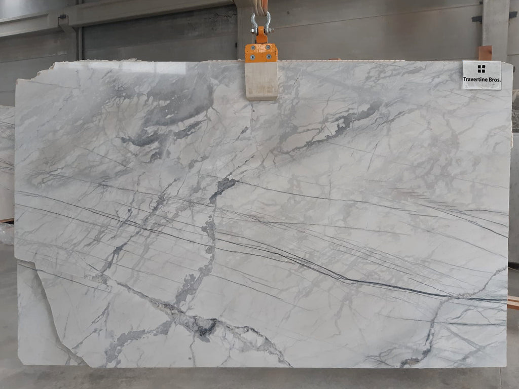 Gray marble with dark gray and black lines.