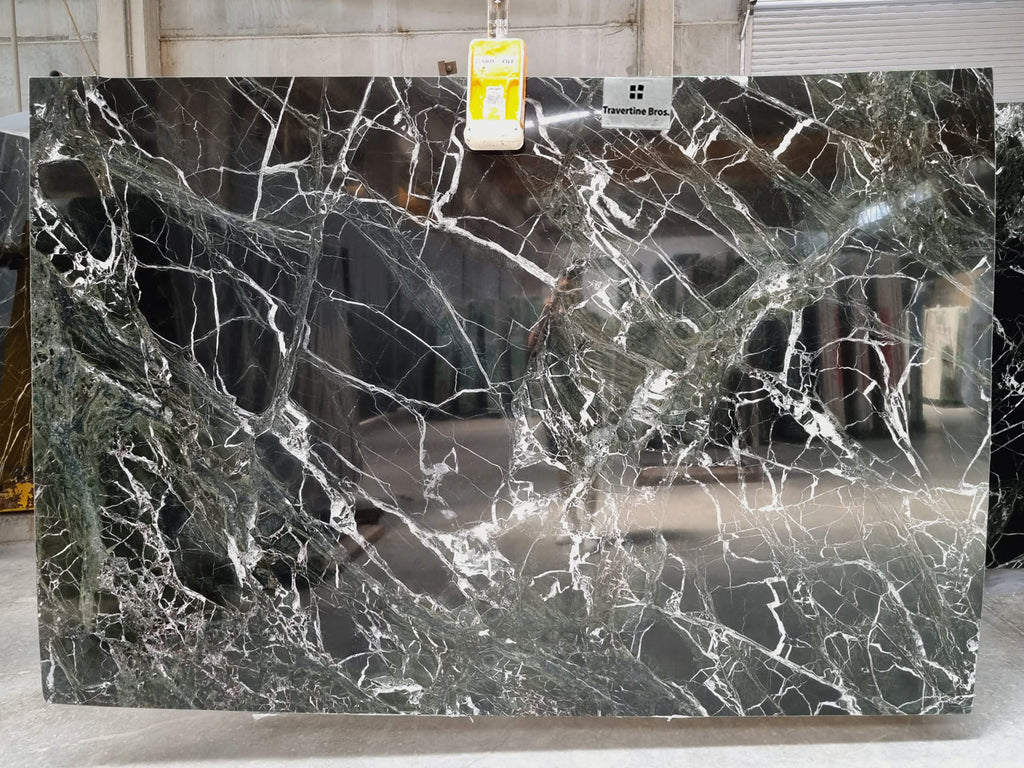 Dark green marble with white veining slab