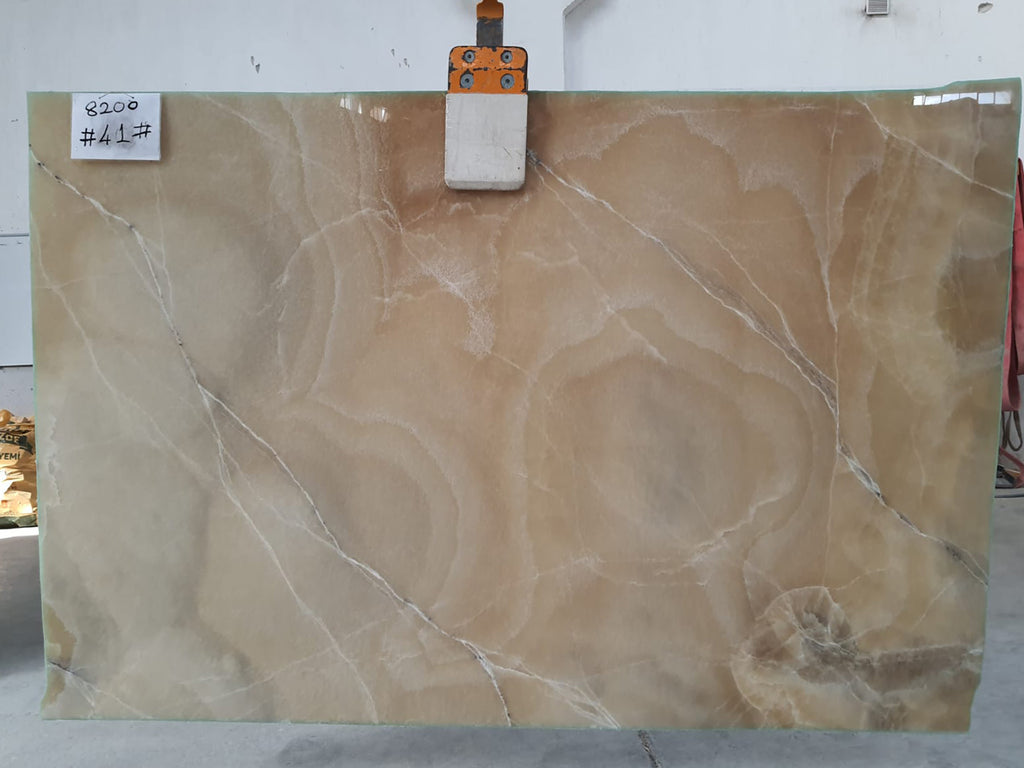 Beige Onyx with gray veining slab