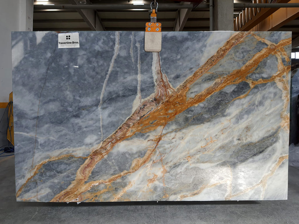 Blue Marble with orange veining slab