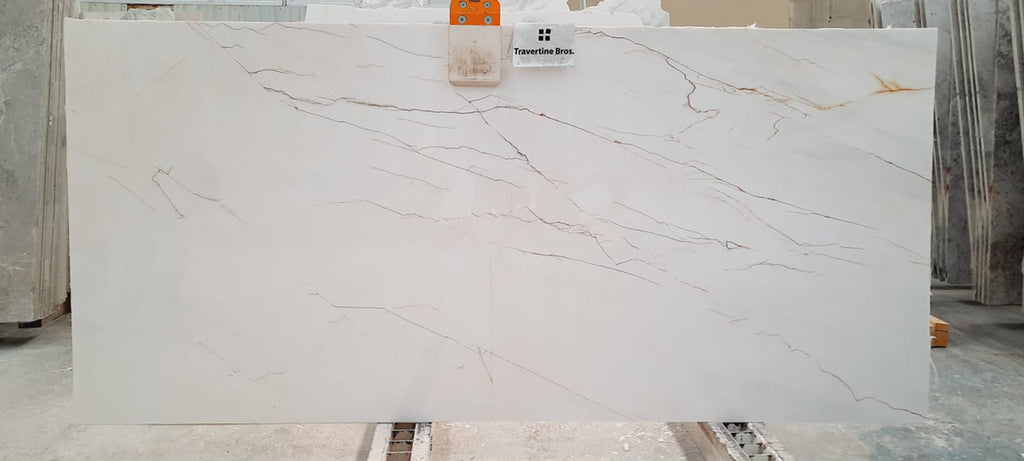 White Marble with red veining slab