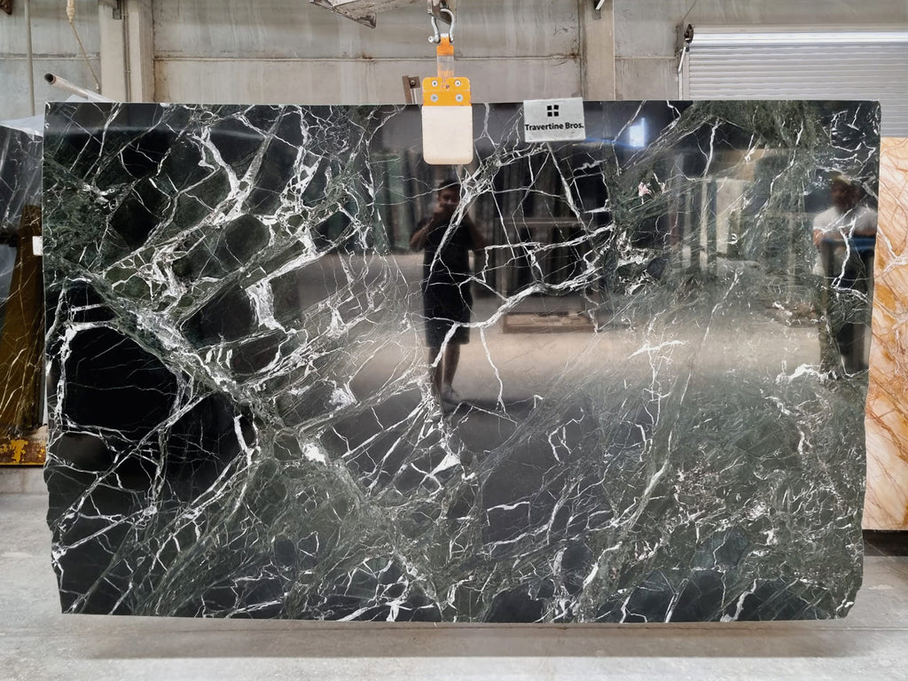 Dark green marble with white veining slab