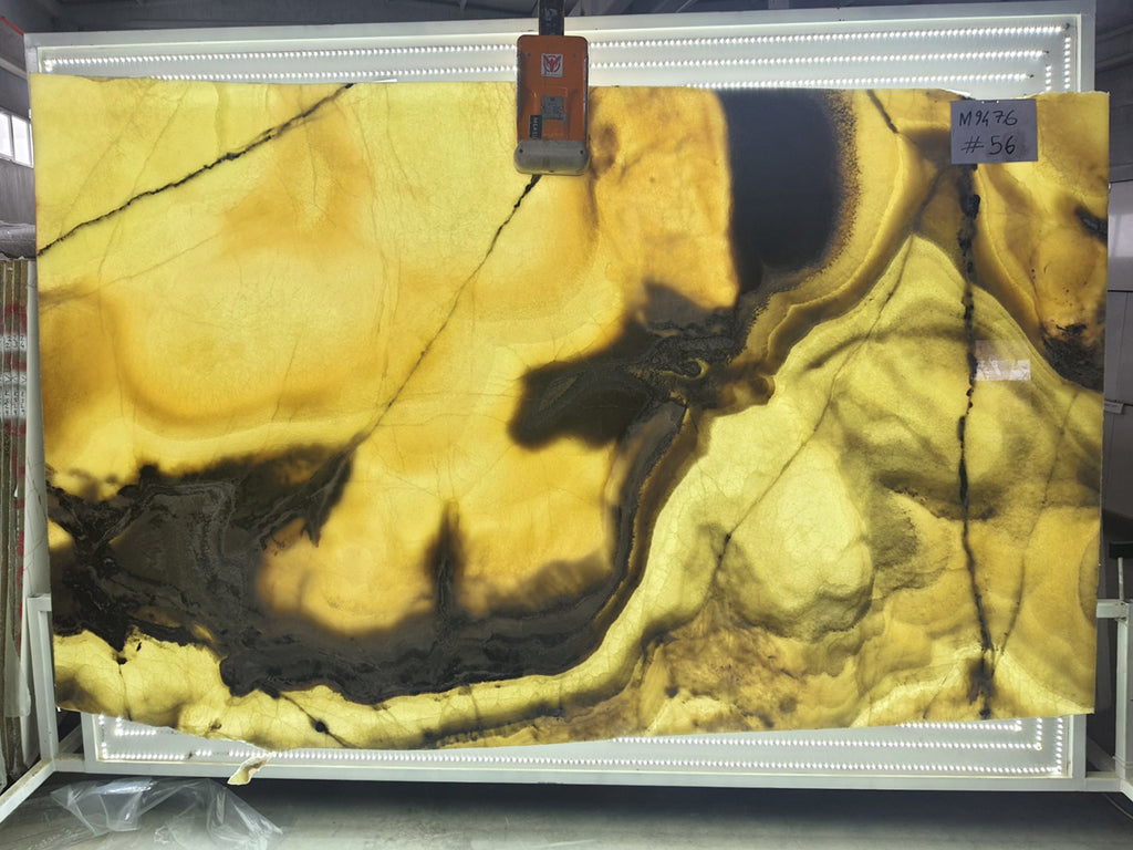 Beige Onyx with gray veining slab back lit