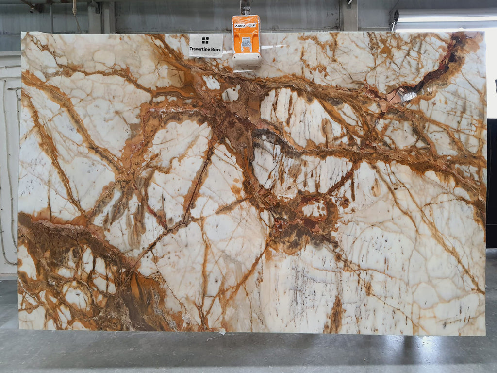 White marble with golden brown veining