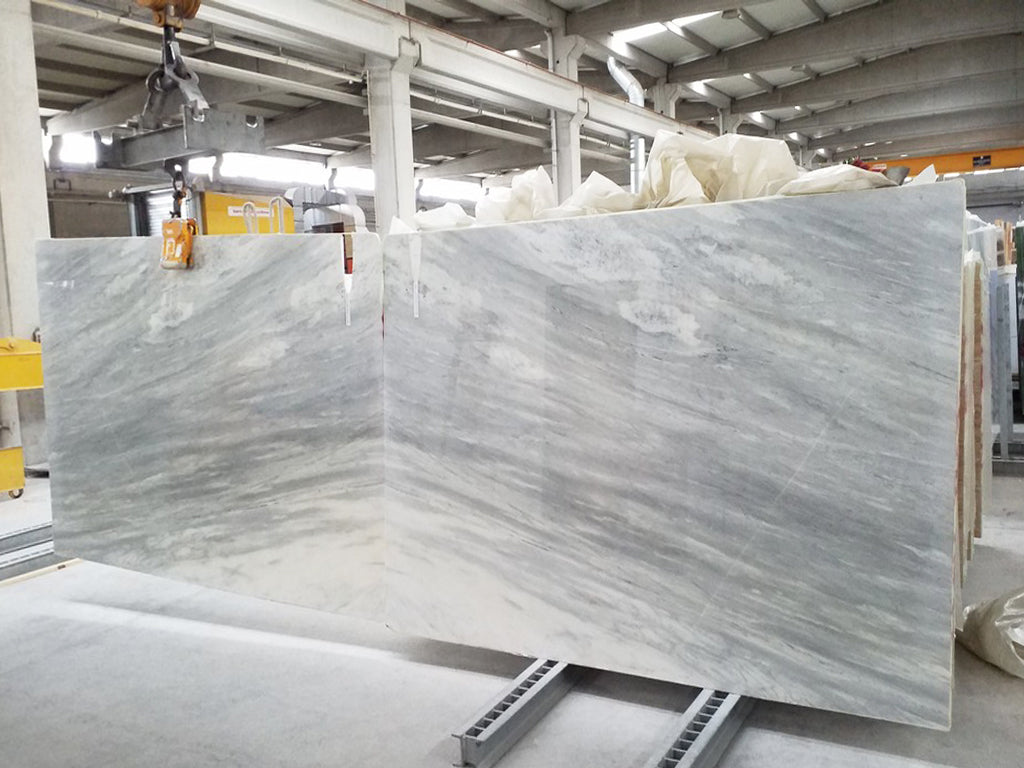 gray white marble slabs book matched