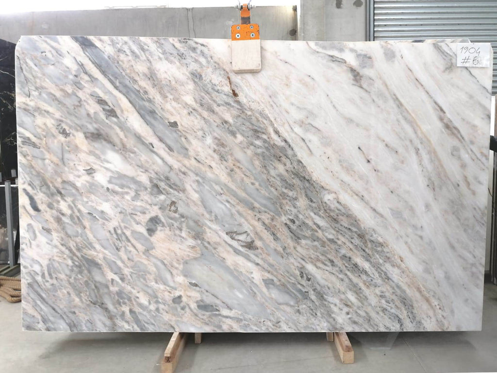 White and gray marble with veining slab