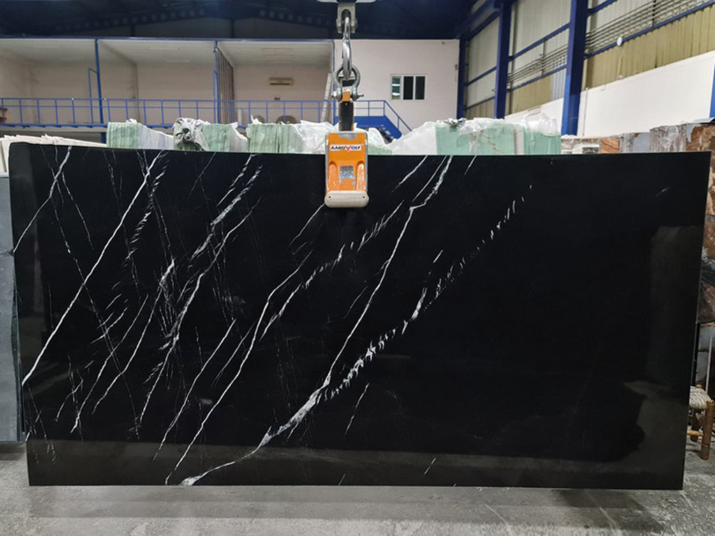Slab of Black Marble with White Veining