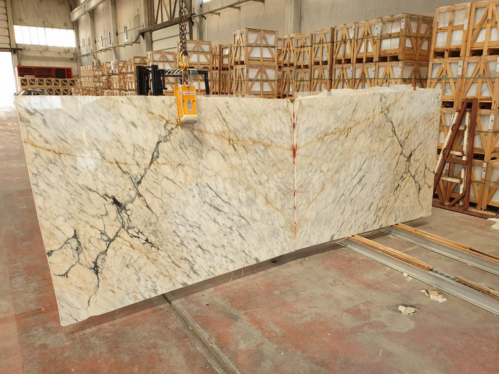 White/Gray marble with dark veining slabs book matched