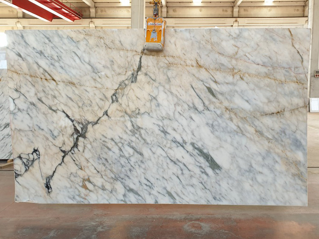 White/Gray marble with dark veining slab