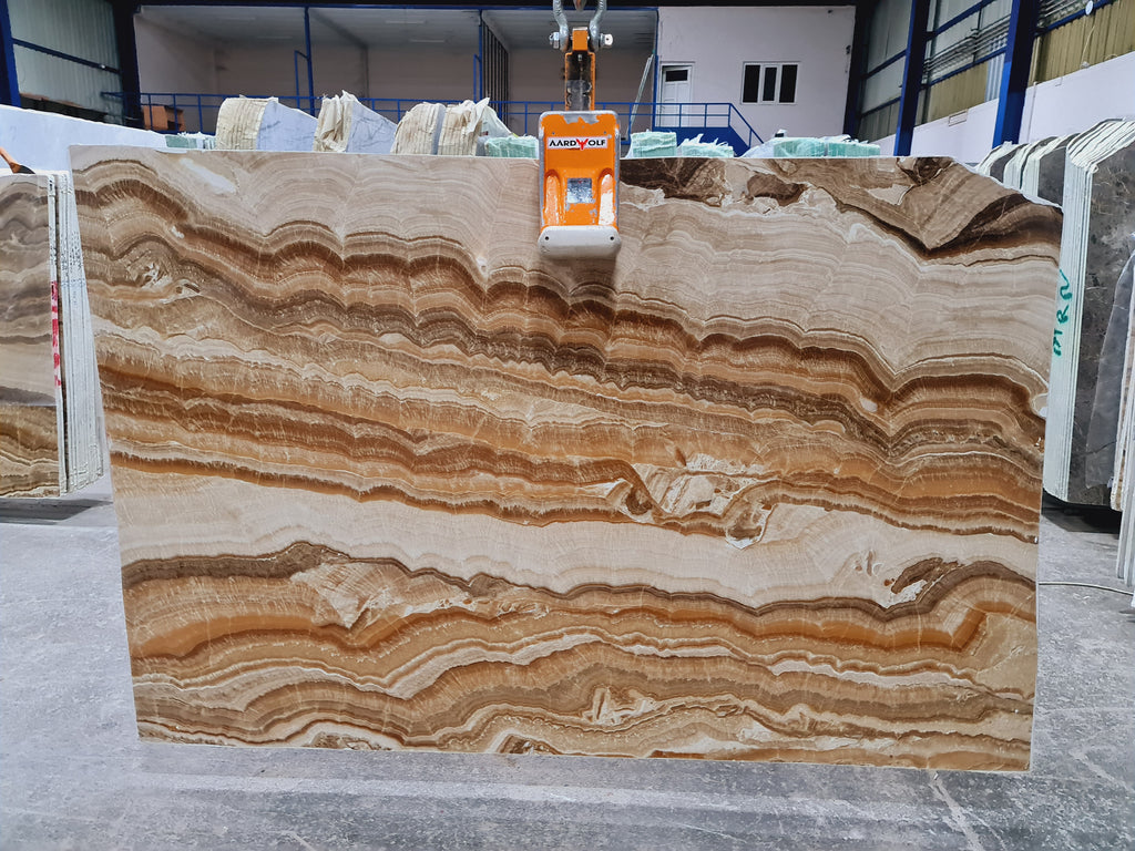 Onyx with beige & brown veining slab