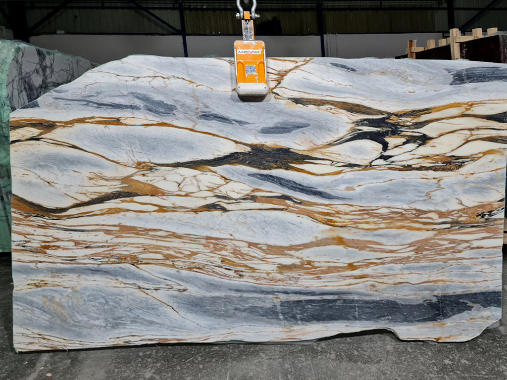 Marble with blue & gold veining slab