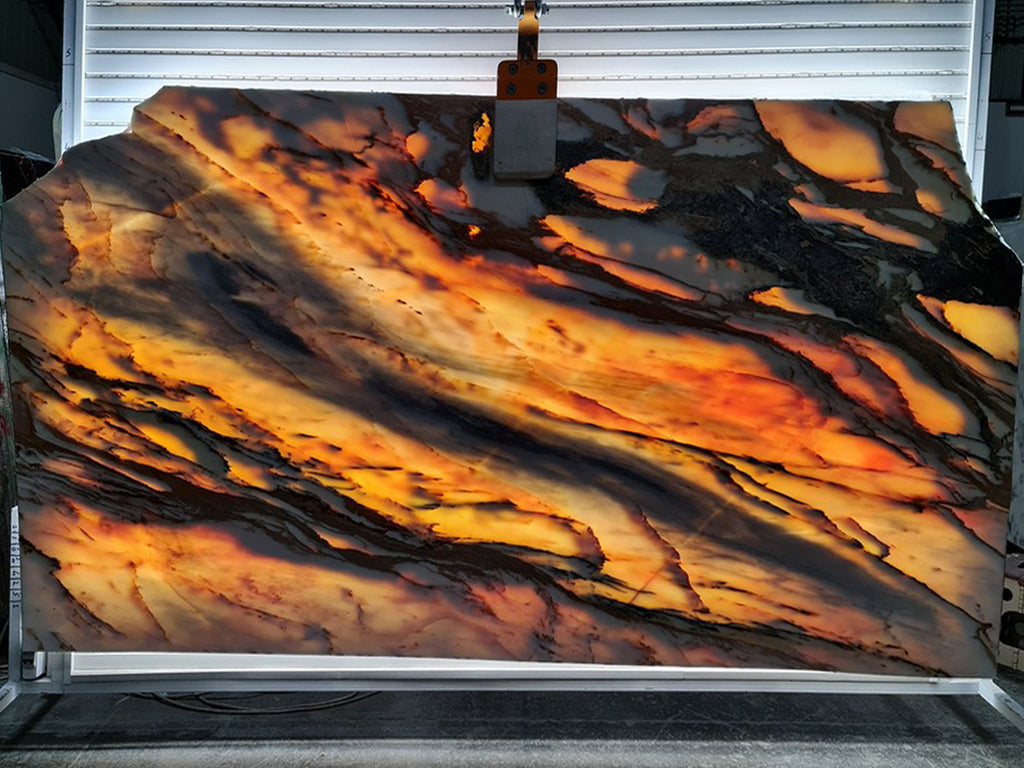 Marble with blue & gold veining back lit