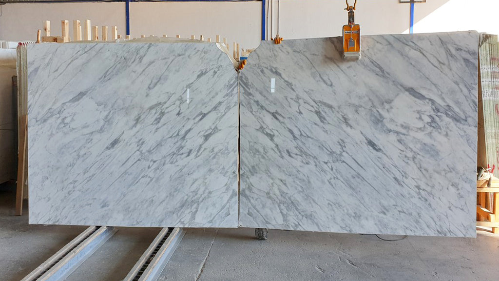 White Stone with gray veining book matched slab