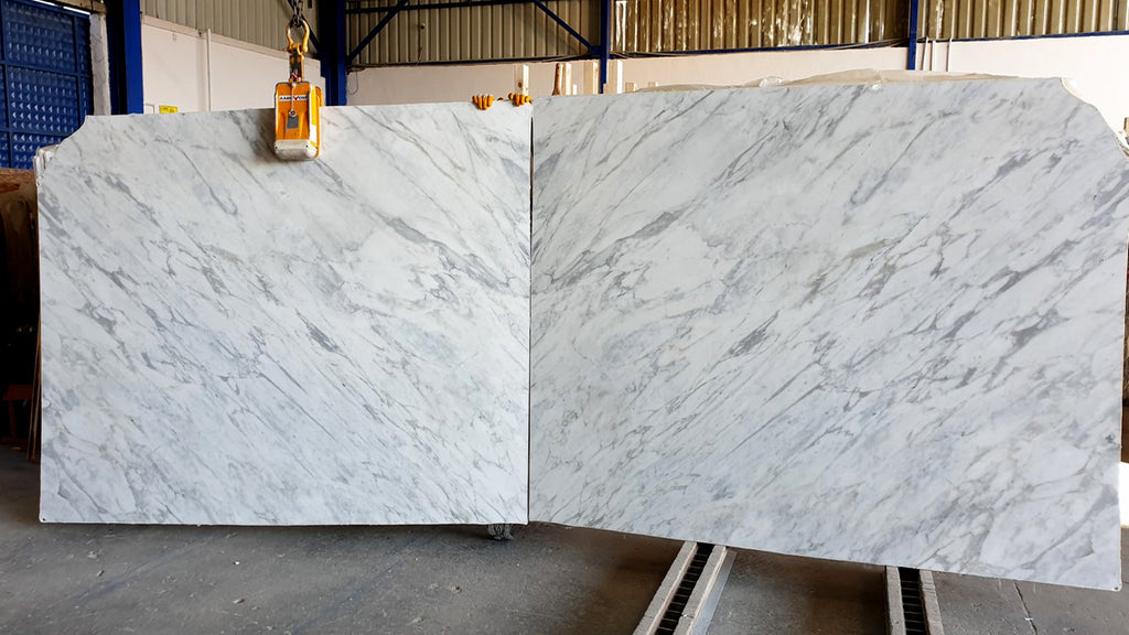 White Stone with gray veining book matched slab