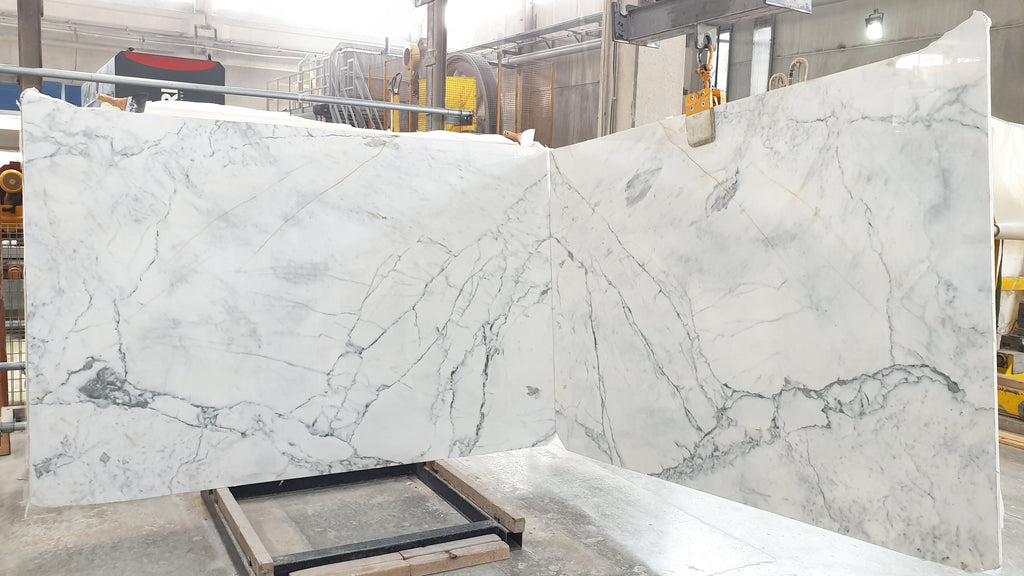 White Marble with green veining slab book matched