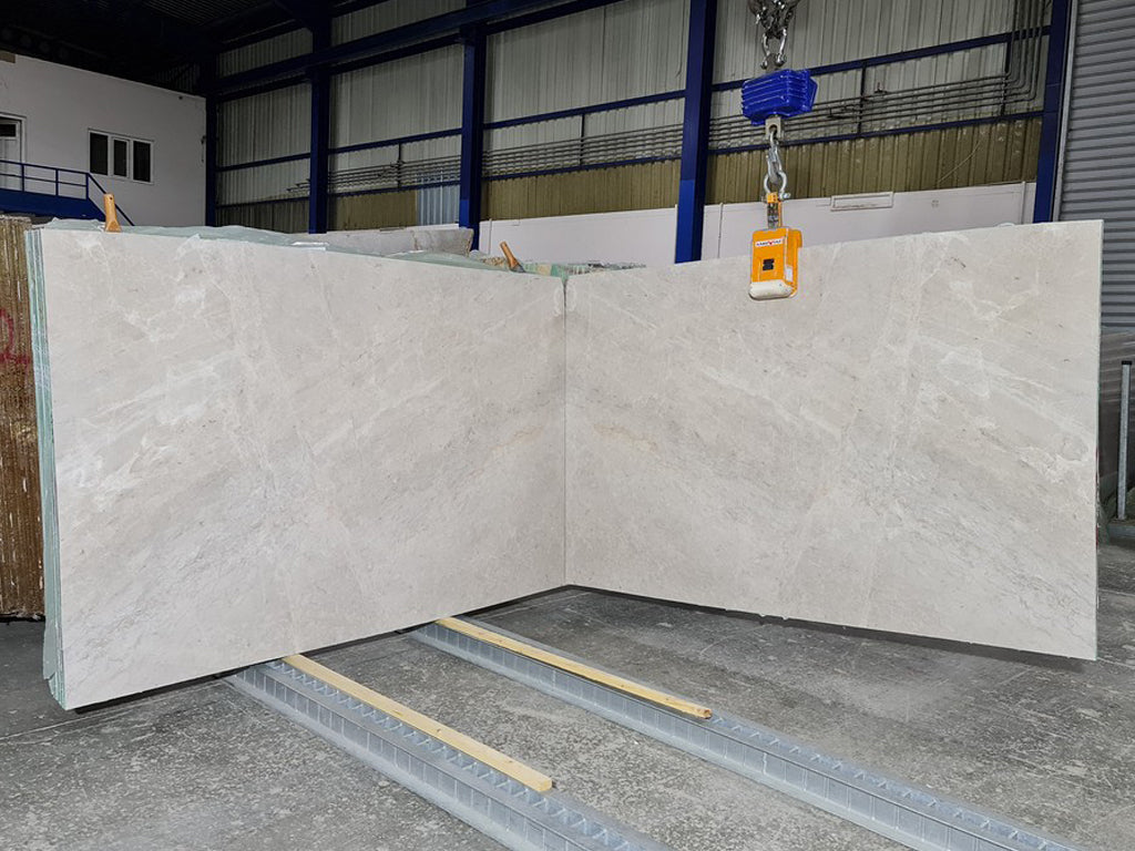 Gray marble slab book matched