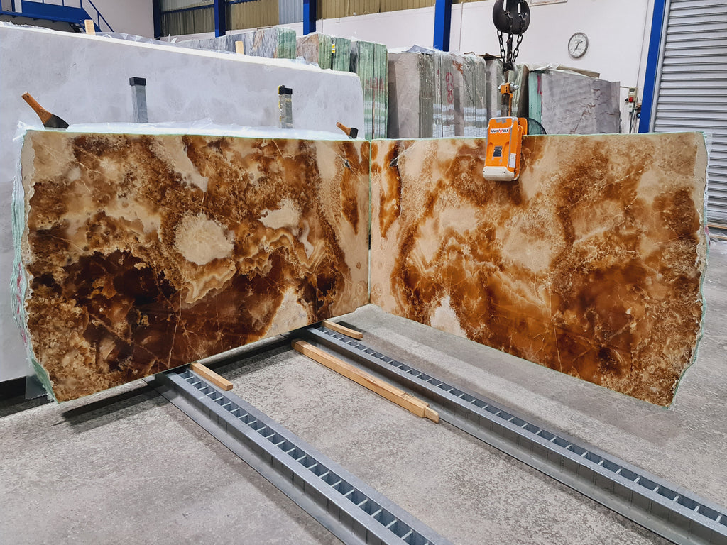 Coca cola textured onyx slabs book matched