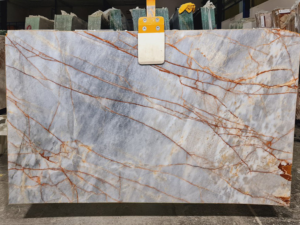 Blue Gray stone with red/orange veining slab