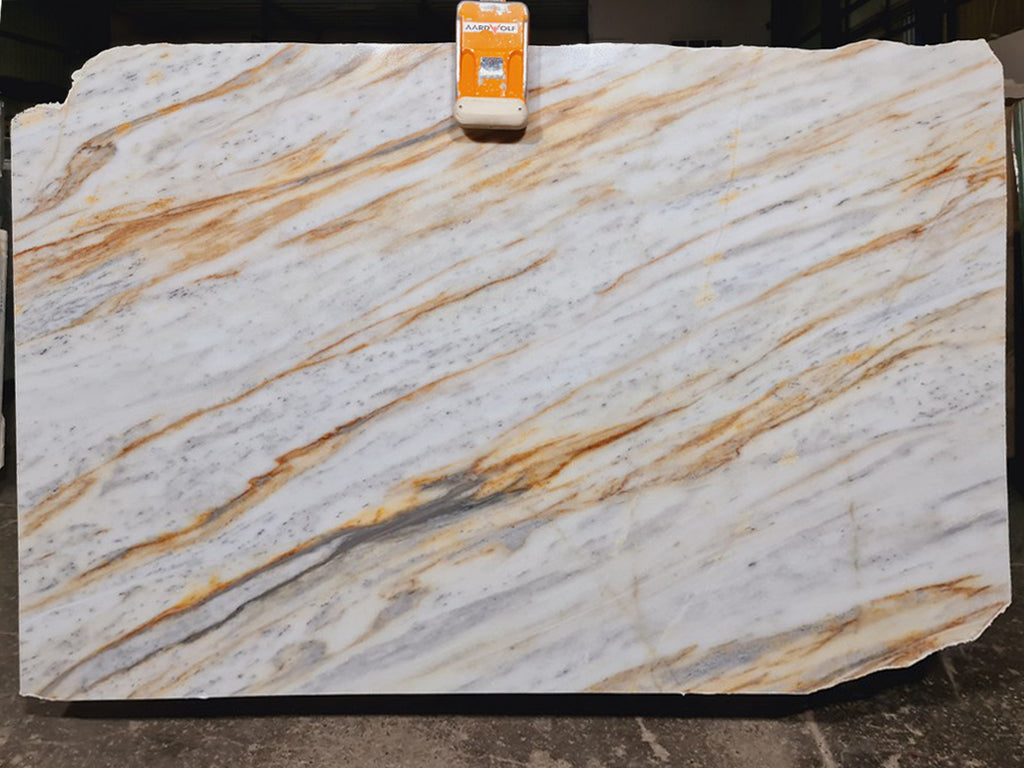 White/Gray stone with orange veining slab