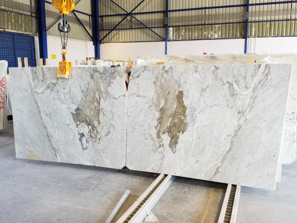 White/Gray marble with gray veining slabs book matched