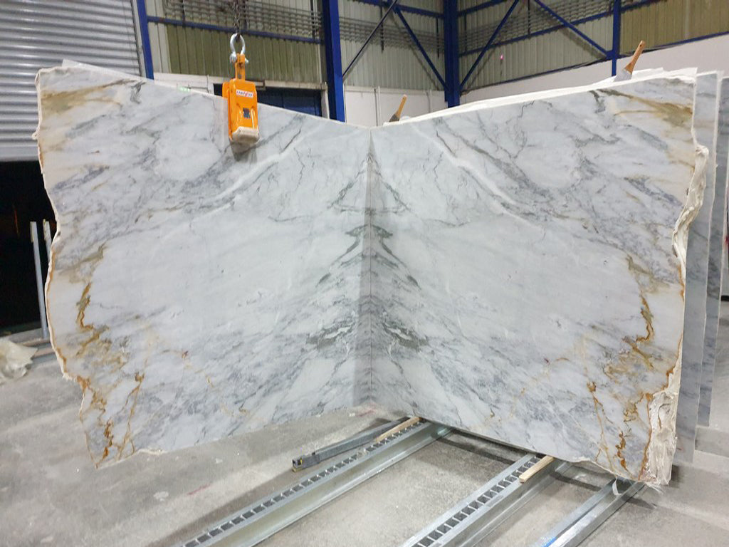 White/Gray marble with gray veining slabs book matched