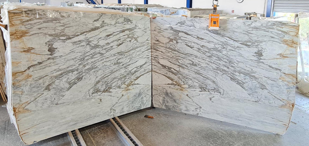 White/Gray marble with gray veining slabs book matched